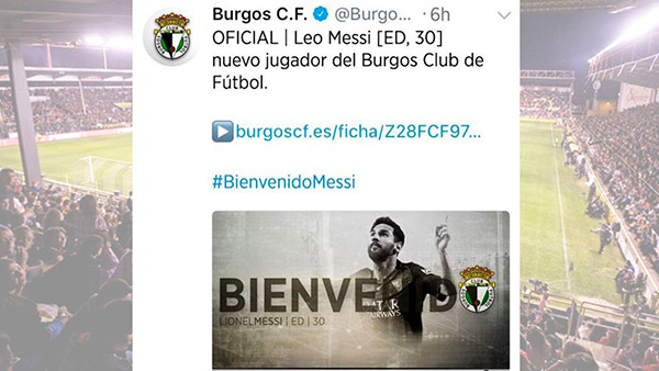 Tuit del Burgos CF. Foto: @Burgos_CF | Twitter tuit-burgos-cf-messi
