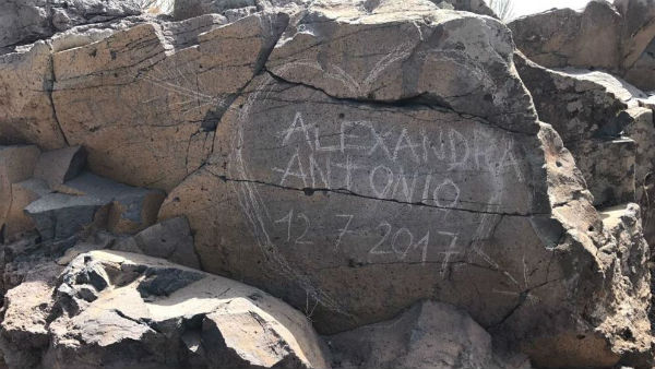 El yacimiento de Bentayga. Foto: @GranCanariaCuit yacimiento-prehispanico-grafiti-corazon