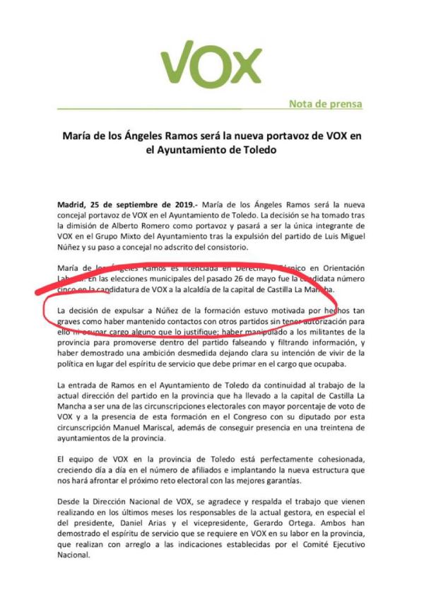 comunicado vox expulsion nunez gil